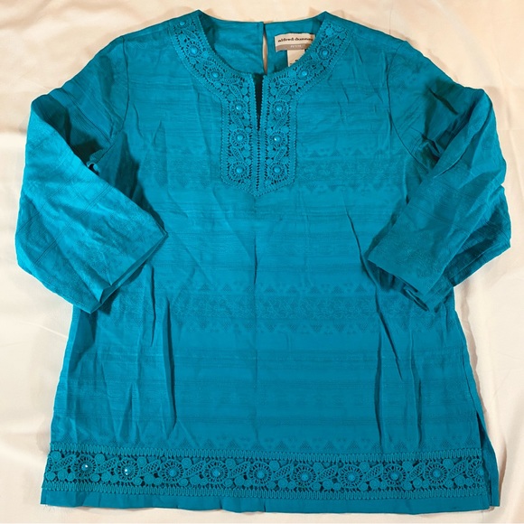 Beautiful Alfred Dunner teal neru collar tunic with embroidered details 8P - Picture 7 of 9